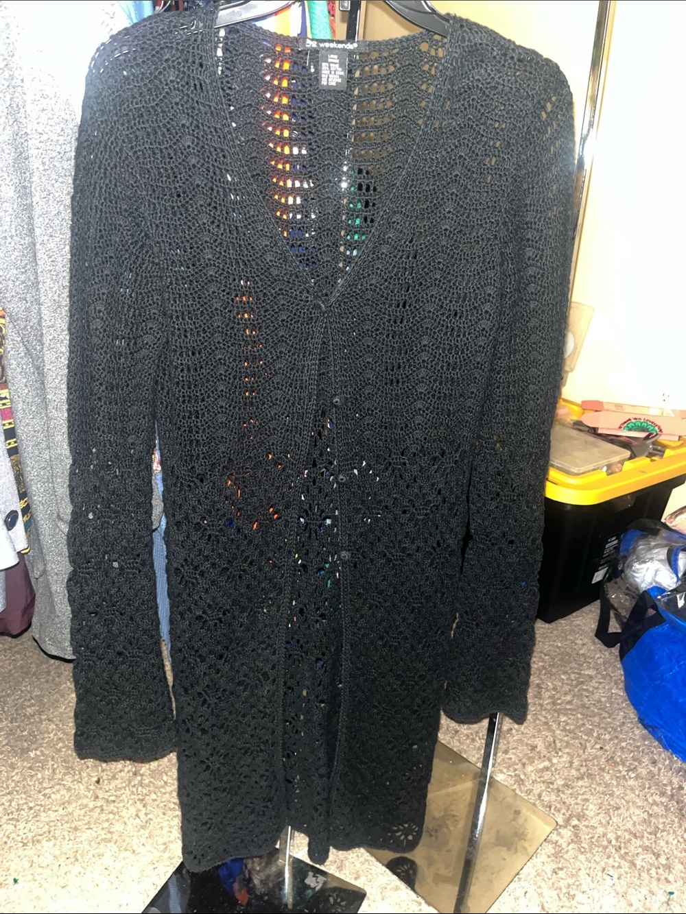 52 Weekends Black Crochet Button-Front Cardigan - Picture 3 of 8